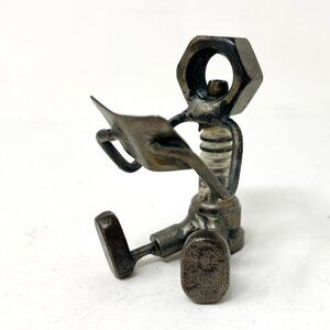 Vintage BMW Spark Plug Metal Sculpture Thinker Reader Art Decor Figurine